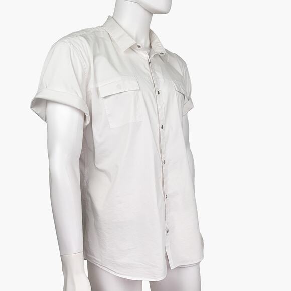 CALVIN KLEIN Slim Fit Pocketed Short-Sleeve Button-Up Casual Shirt (White | XXL) - Picture 3 of 10